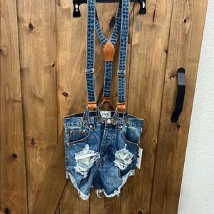 One Teaspoon Ford Outlaws Jean Shorts with Removable Suspenders Size 0